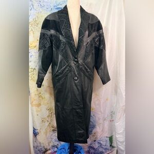 Outbrook Women's Black Leather Trench coat Jacket with Intricate Detailing